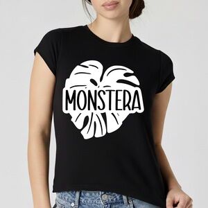 Monstera Palm Leaf Graphic T–Shirt – Cotton Short Sleeve Crewneck – White